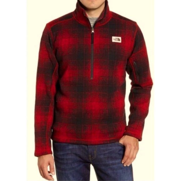 NEW! The North Face 1/4 Zip Gordon Lyons Fleece Plaid Pullover Red Black SZ XL - Picture 1 of 10